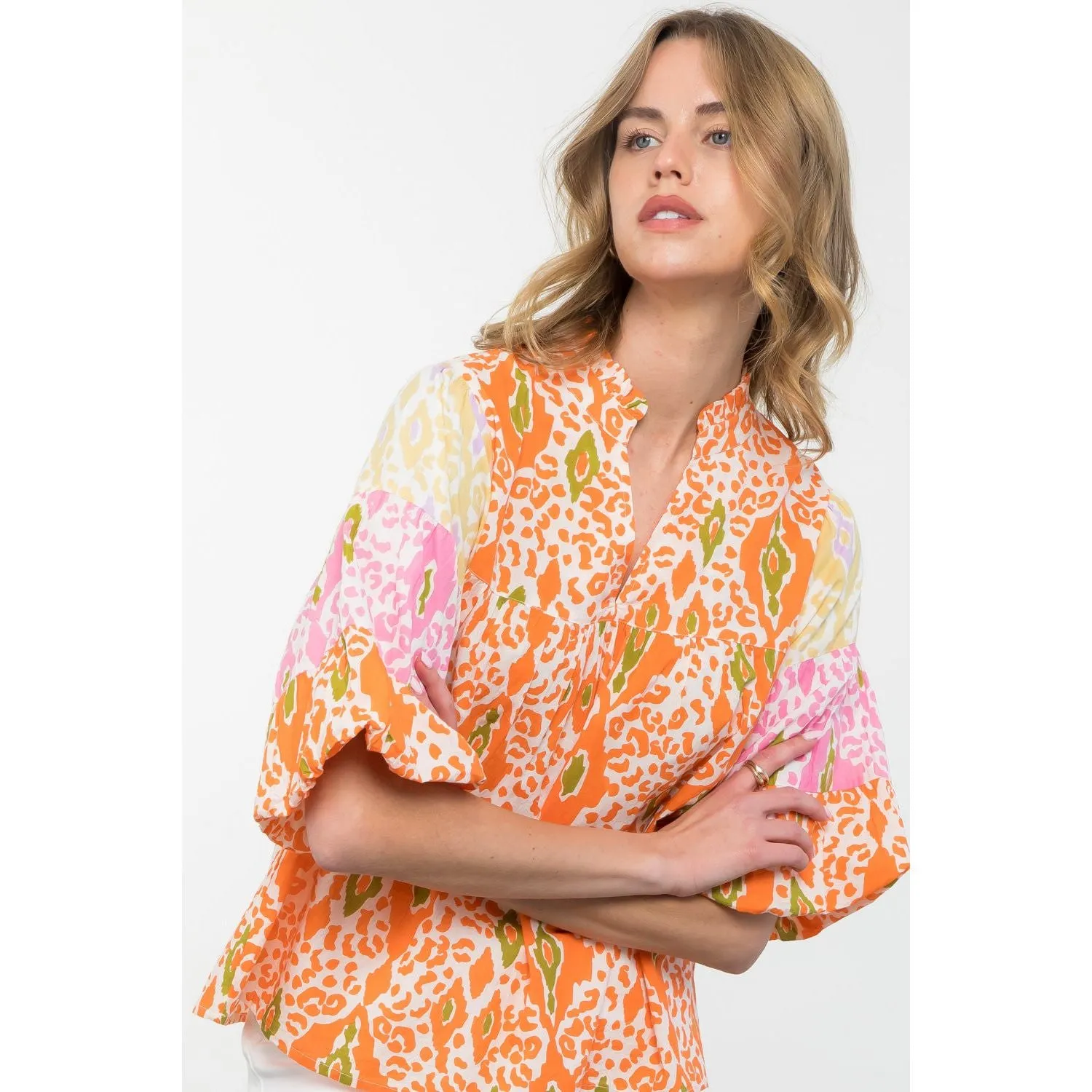 Marnie Puff Sleeve Print THML Top