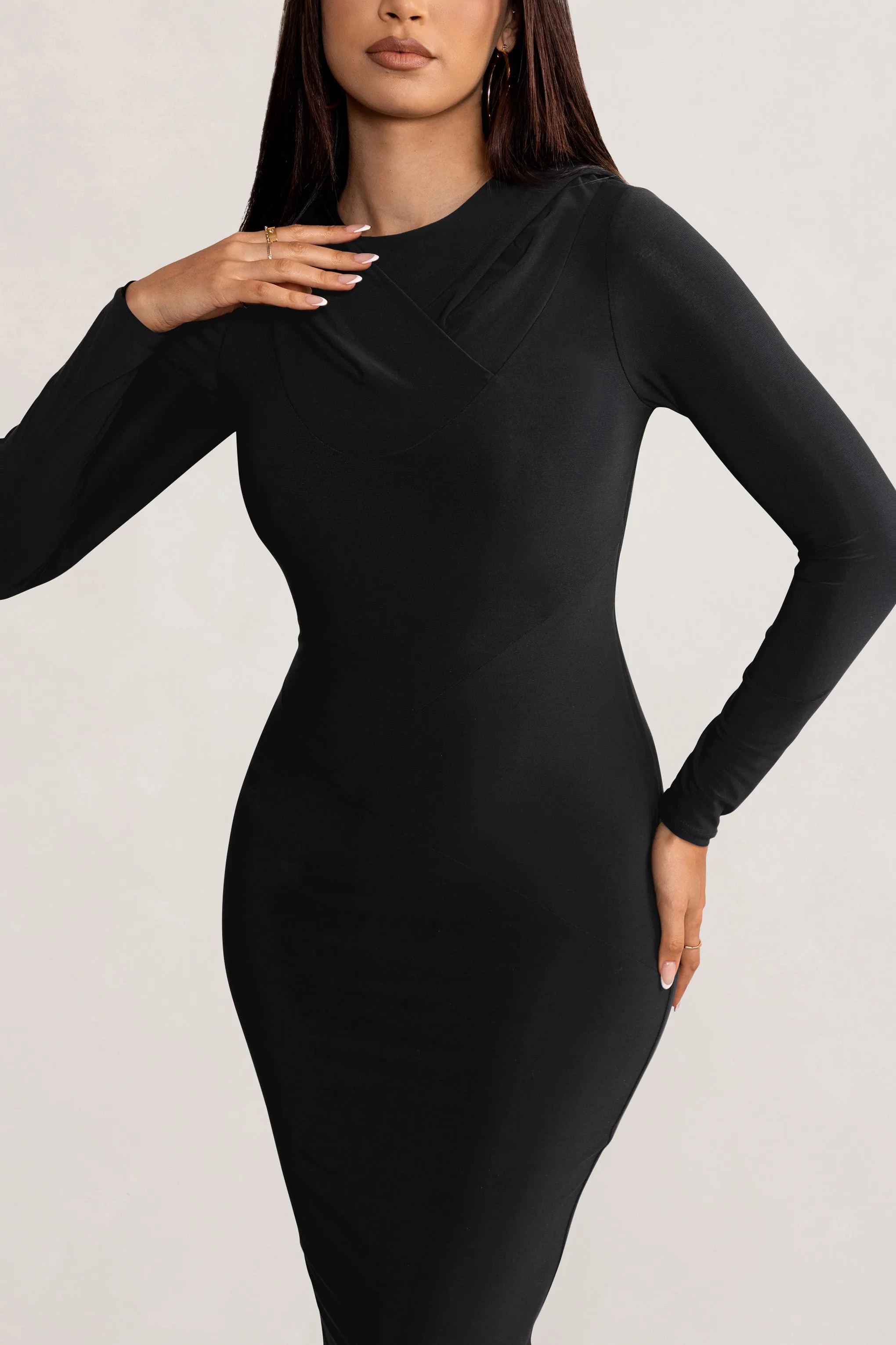 Milania | Black Long Sleeve Maxi Dress with Hood