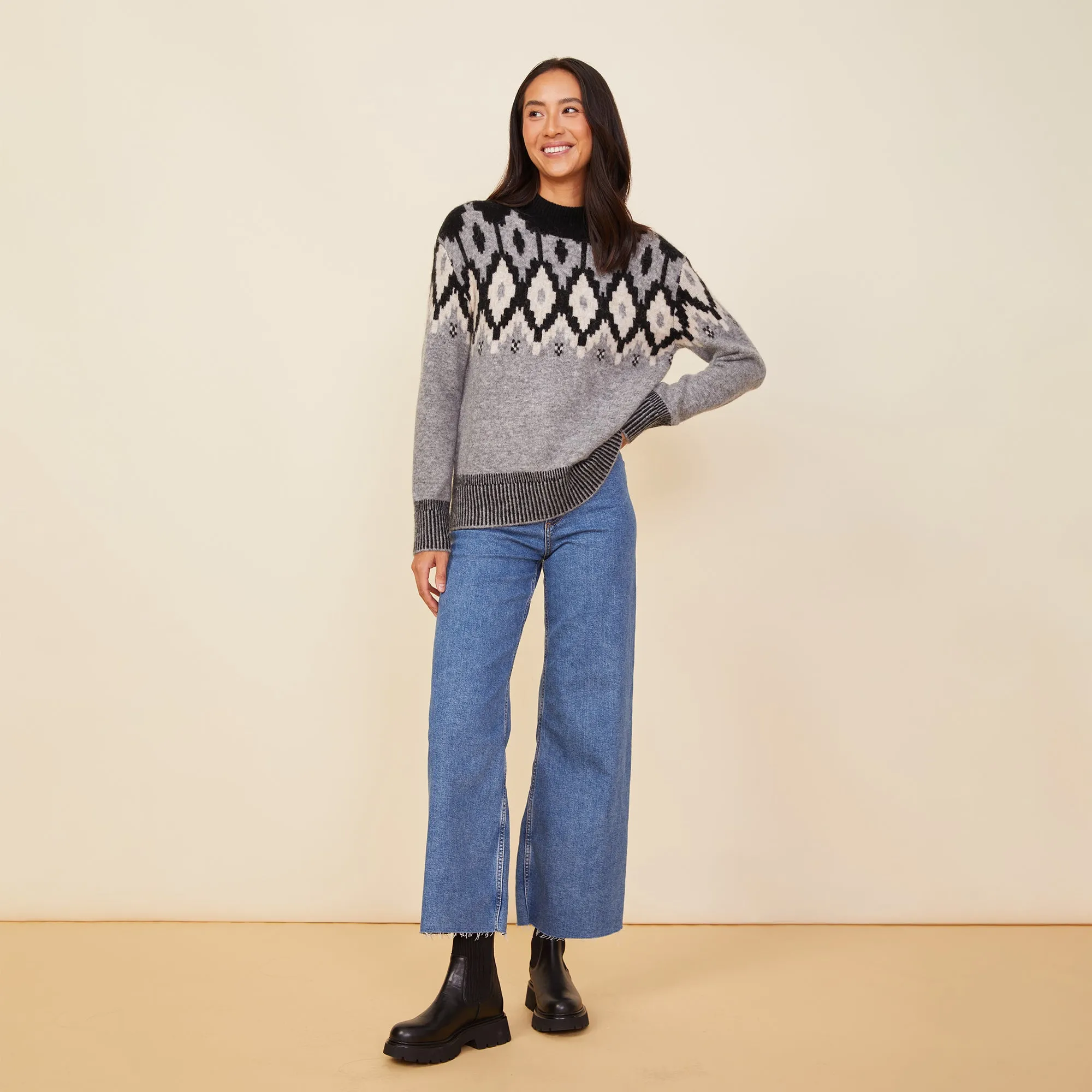 Mock Neck Fair Isle Sweater