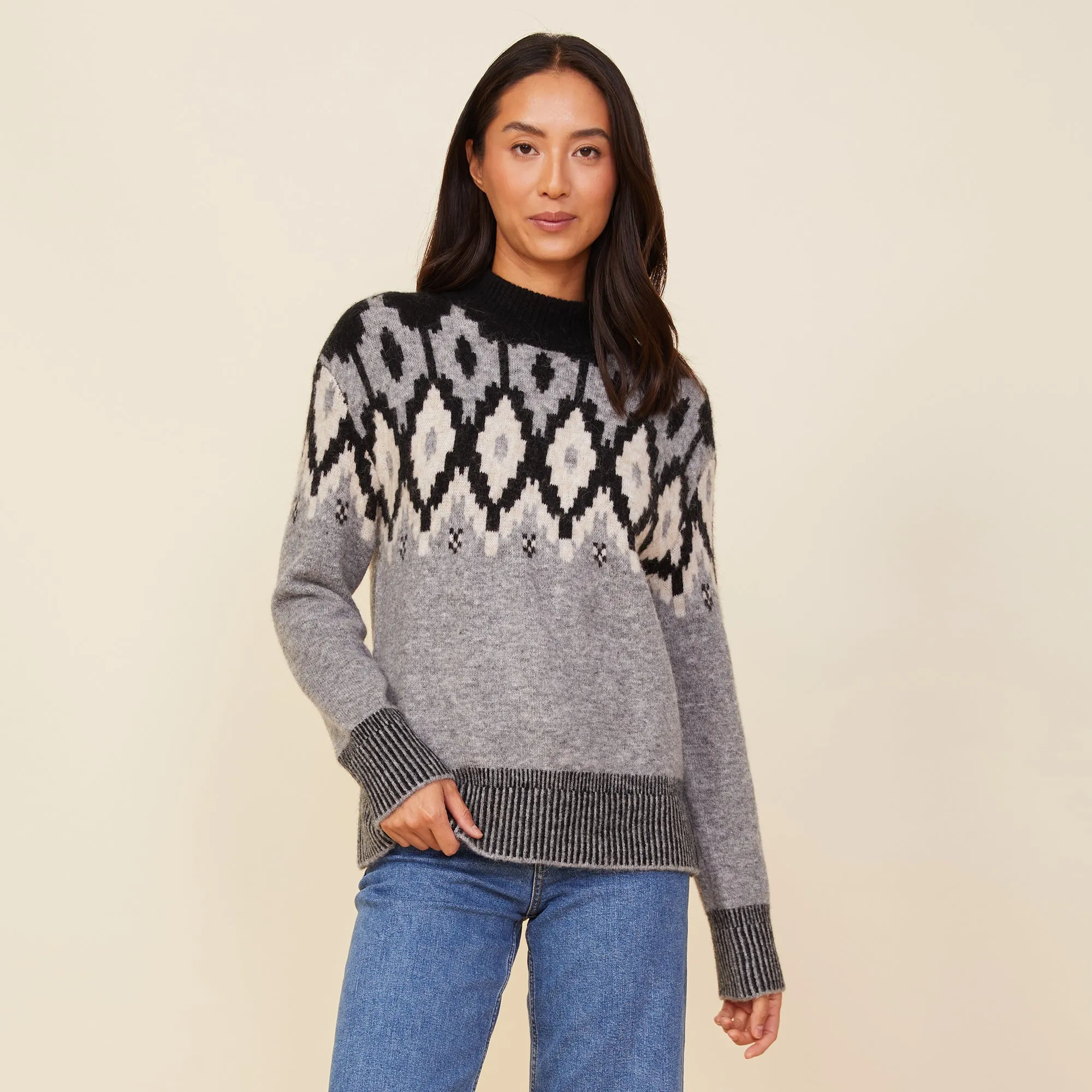 Mock Neck Fair Isle Sweater