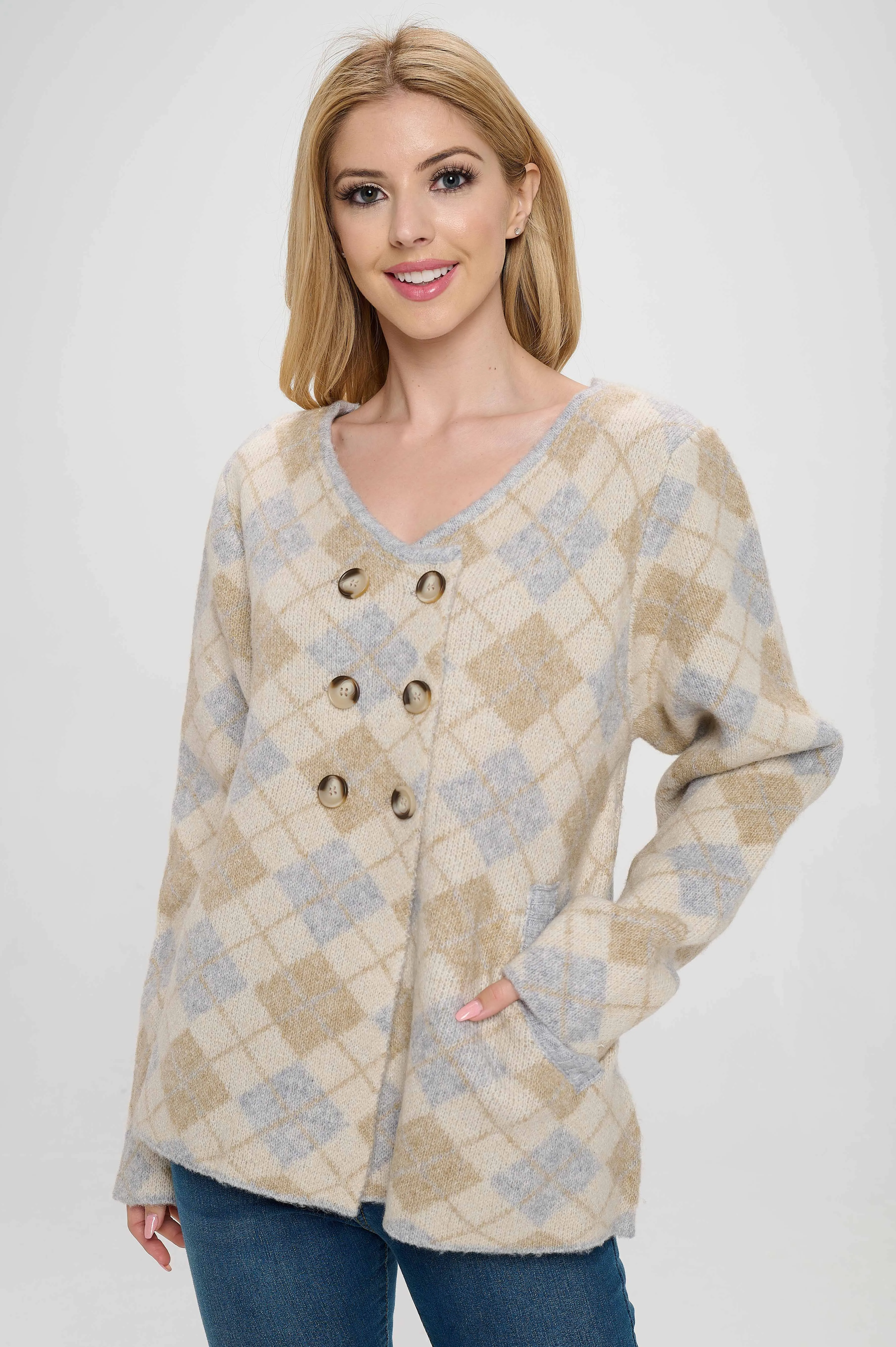 Neutral Tone Diamond Pattern Sweater Top