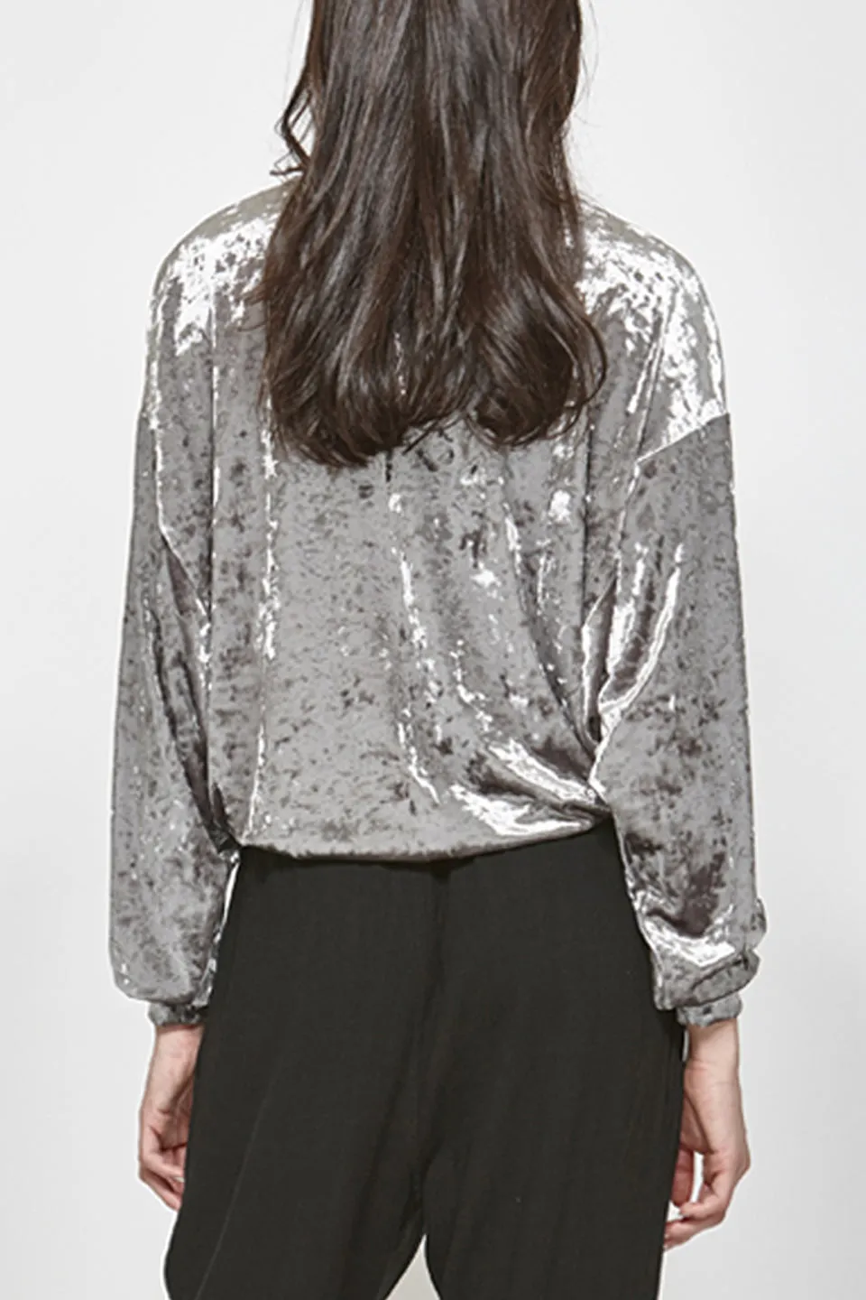 Pull It Velvet Tie Waist Silver Top