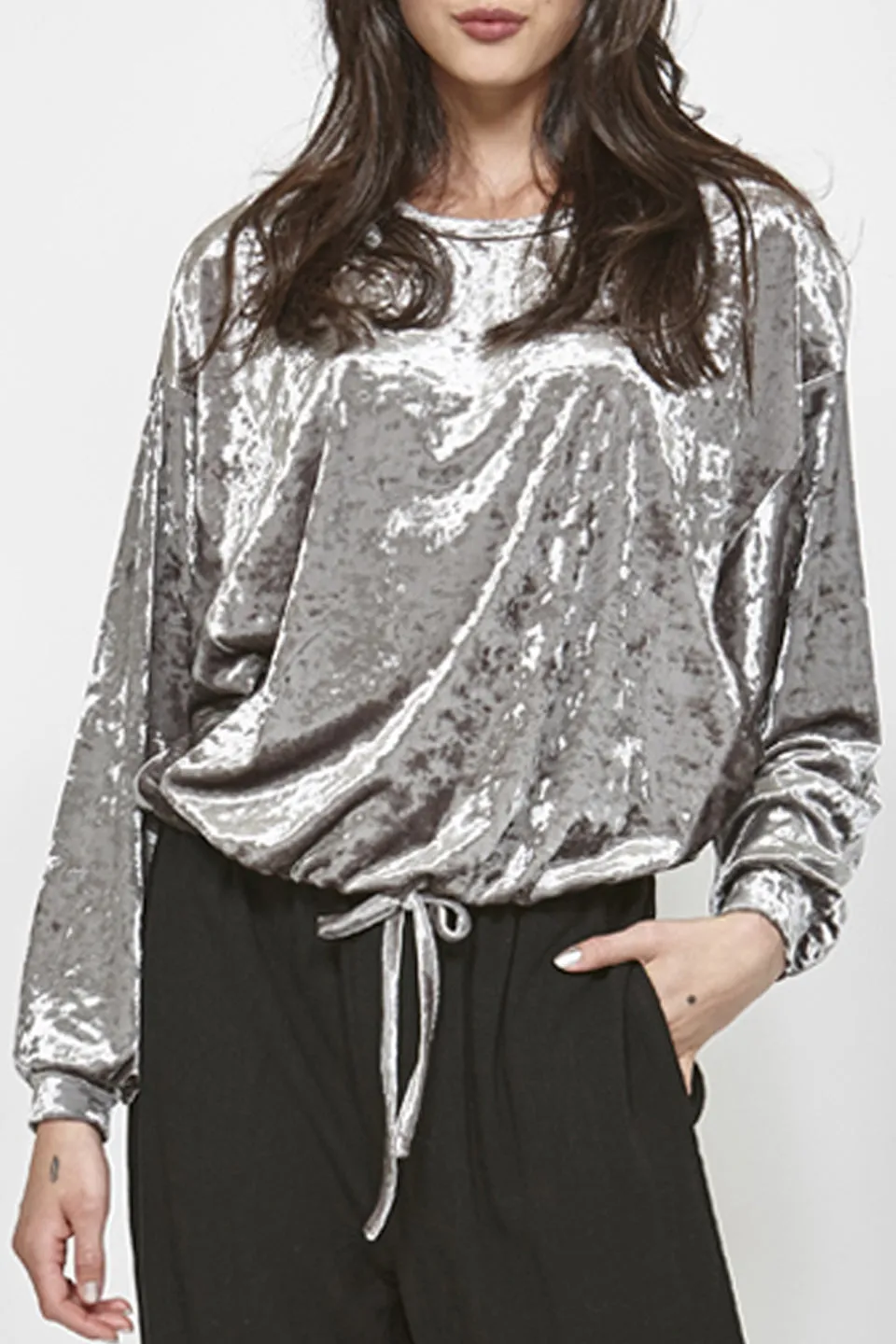 Pull It Velvet Tie Waist Silver Top