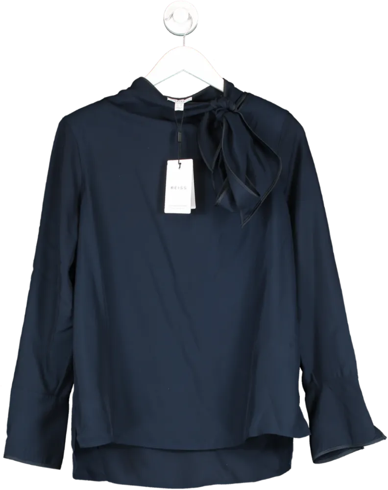 REISS Blue Tie Neck Top UK 8