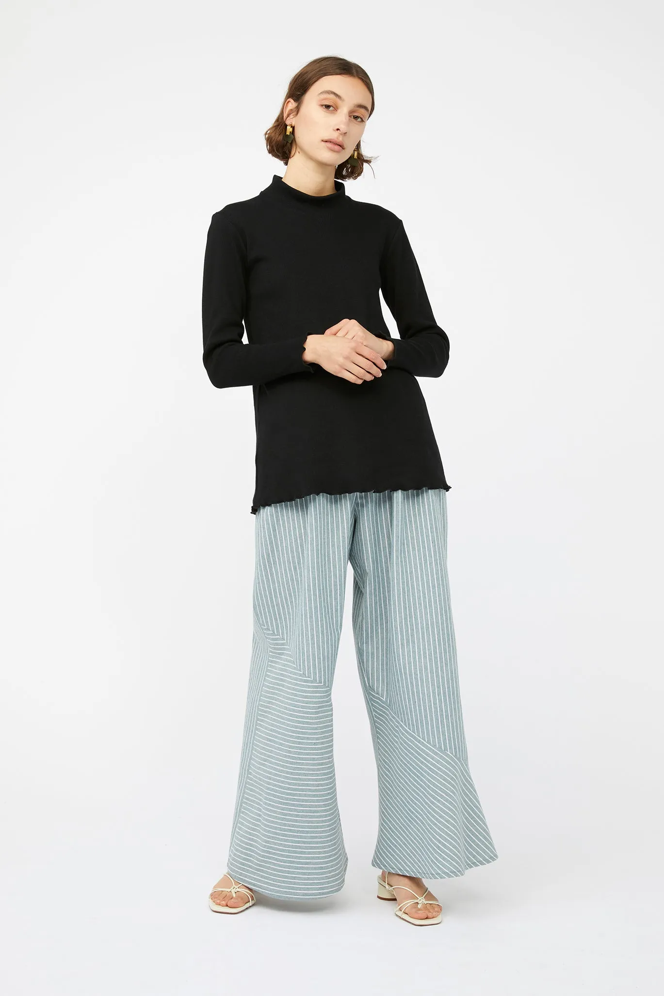 RIBBED MOCK NECK TOP ~ BLACK [ Cotton, Long Sleeved ]