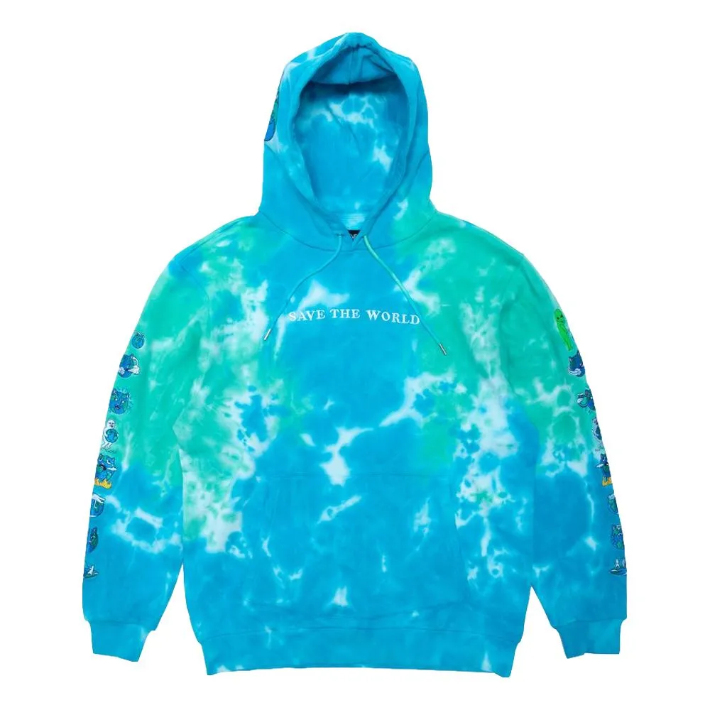 RIPNDIP SAVE THE WORLD EMBROIDERED HOODIE-AQUA GRN TIE DY