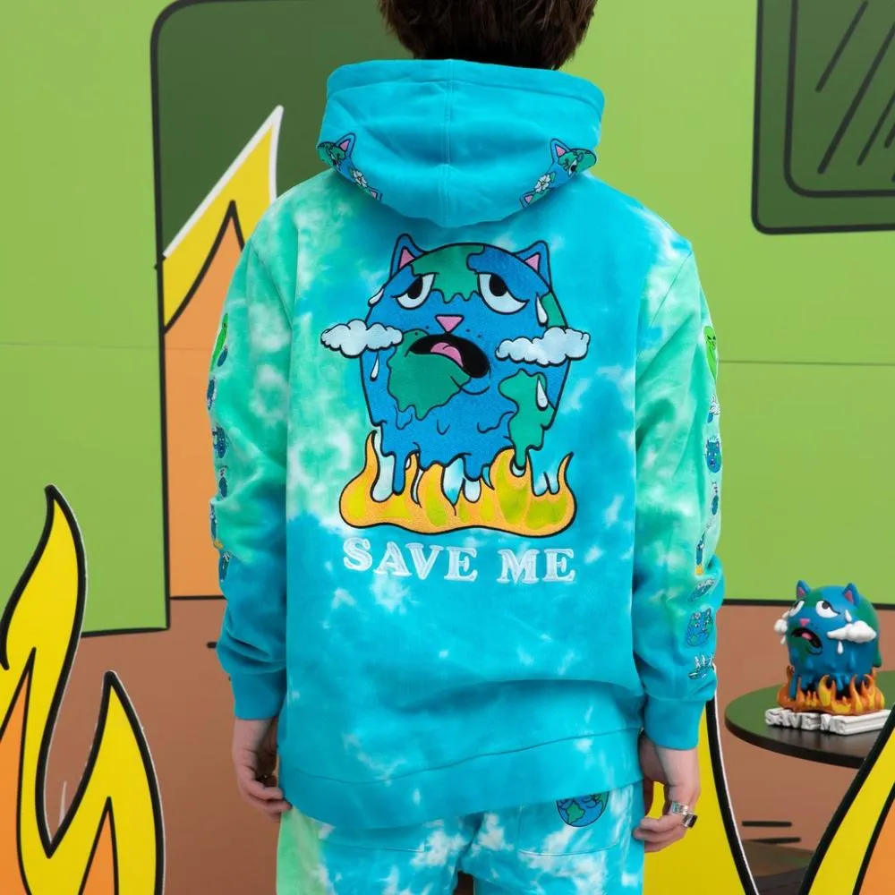 RIPNDIP SAVE THE WORLD EMBROIDERED HOODIE-AQUA GRN TIE DY