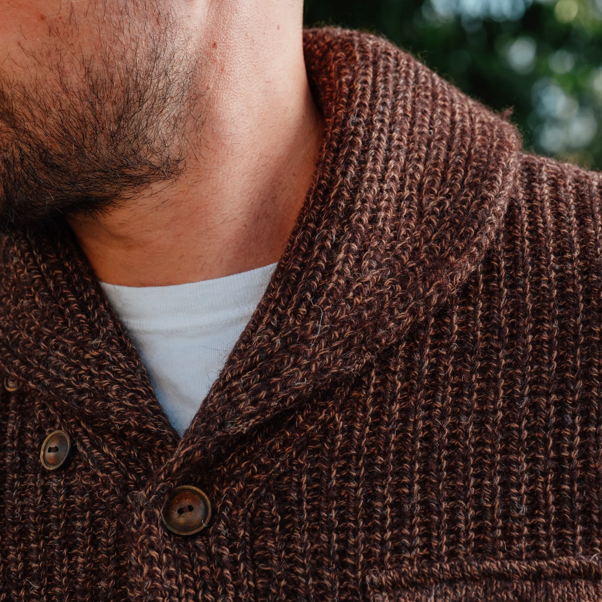 RRL Suede-Trim Marled Shawl Cardigan Brown/ Tan FINAL SALE