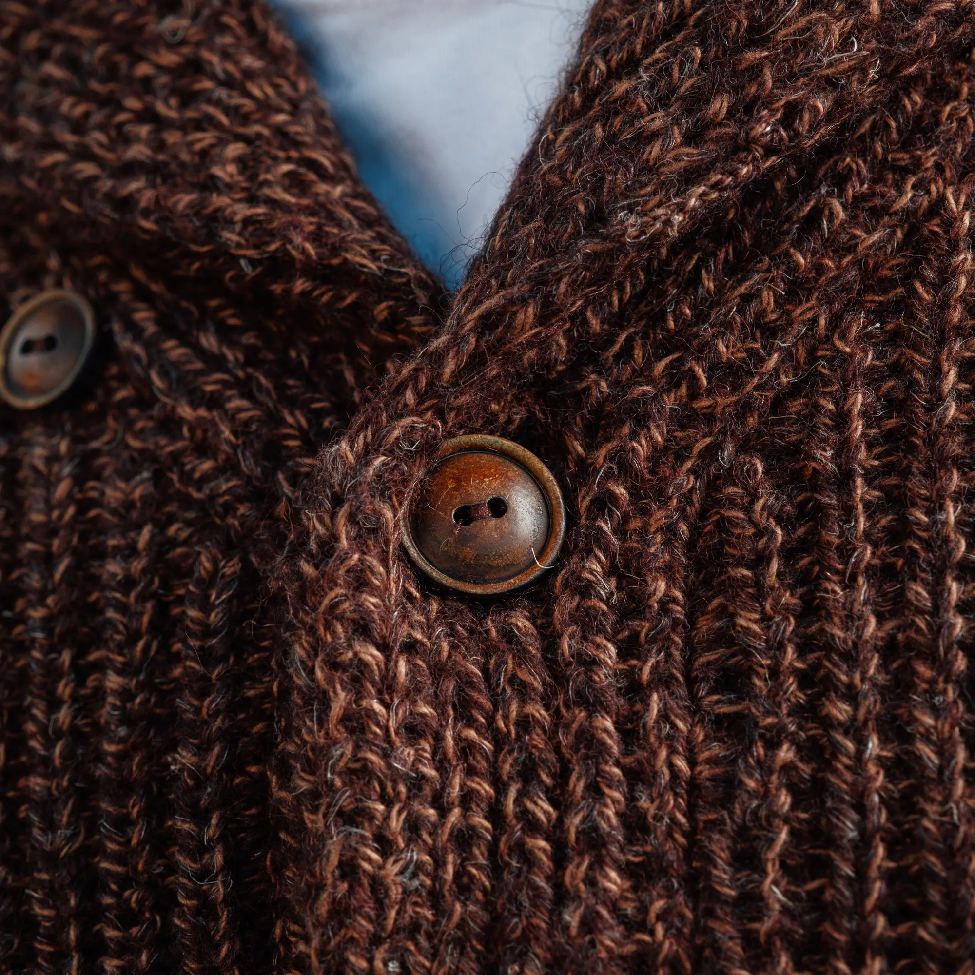 RRL Suede-Trim Marled Shawl Cardigan Brown/ Tan FINAL SALE