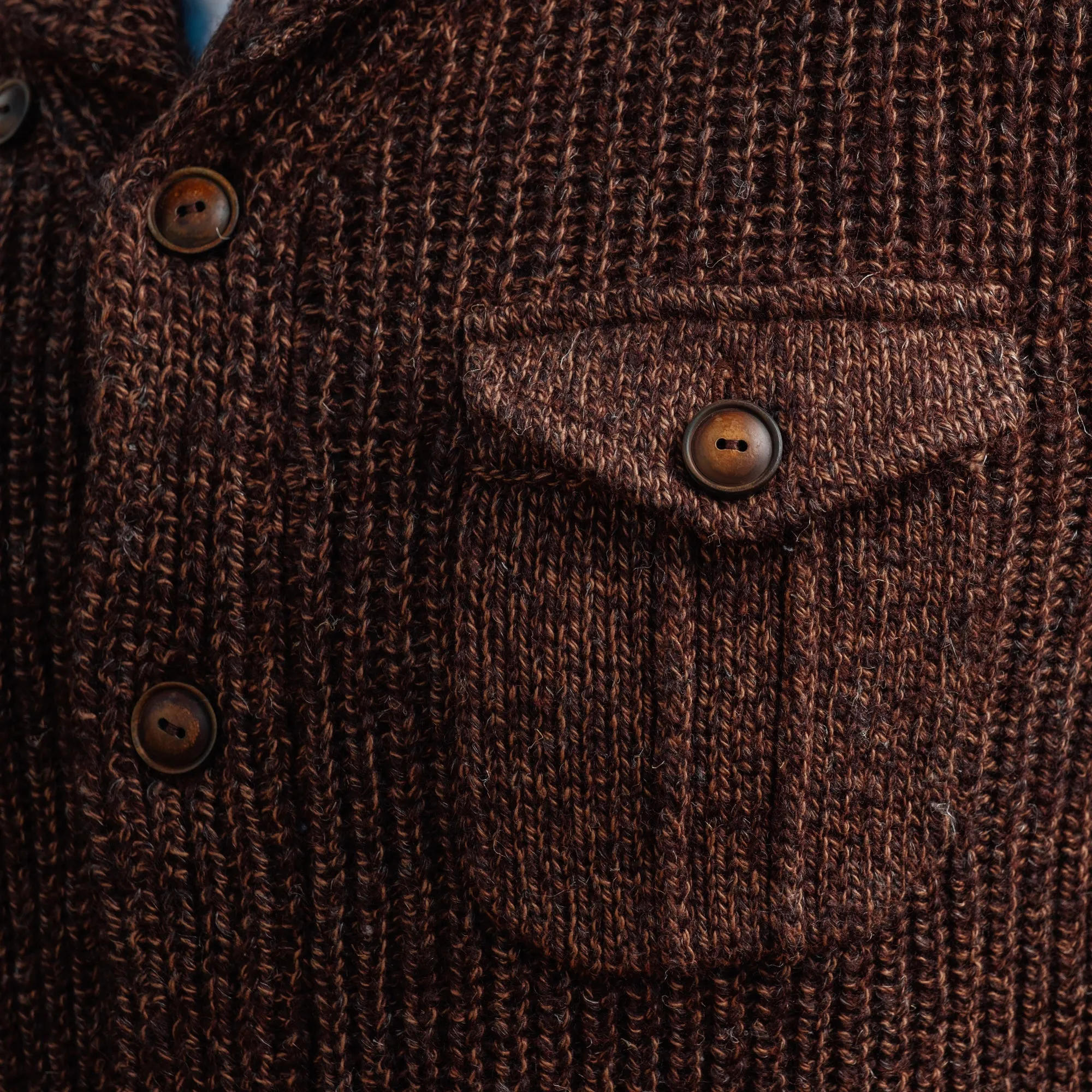 RRL Suede-Trim Marled Shawl Cardigan Brown/ Tan FINAL SALE