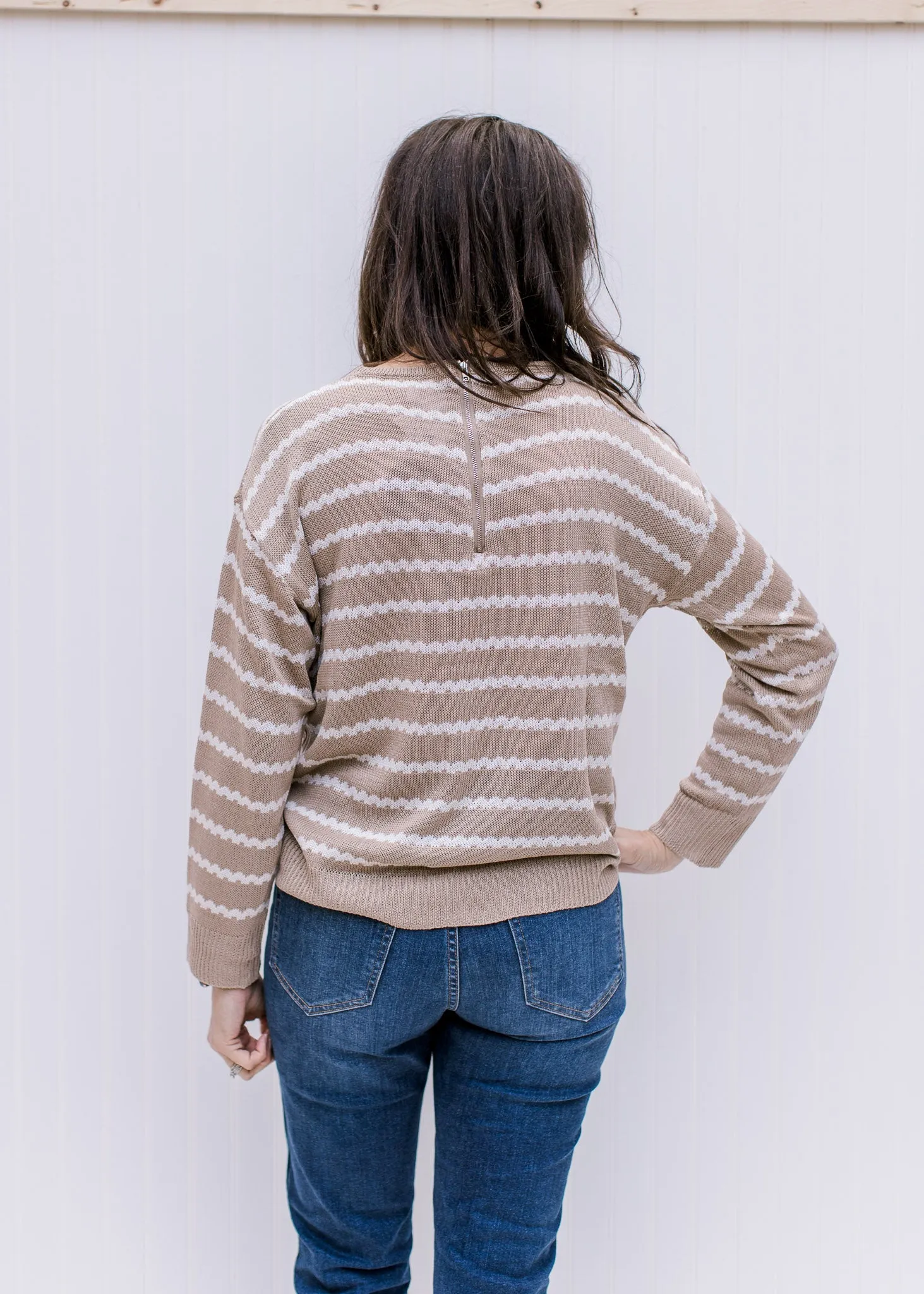 Taupe and Cream Zig Zag Sweater