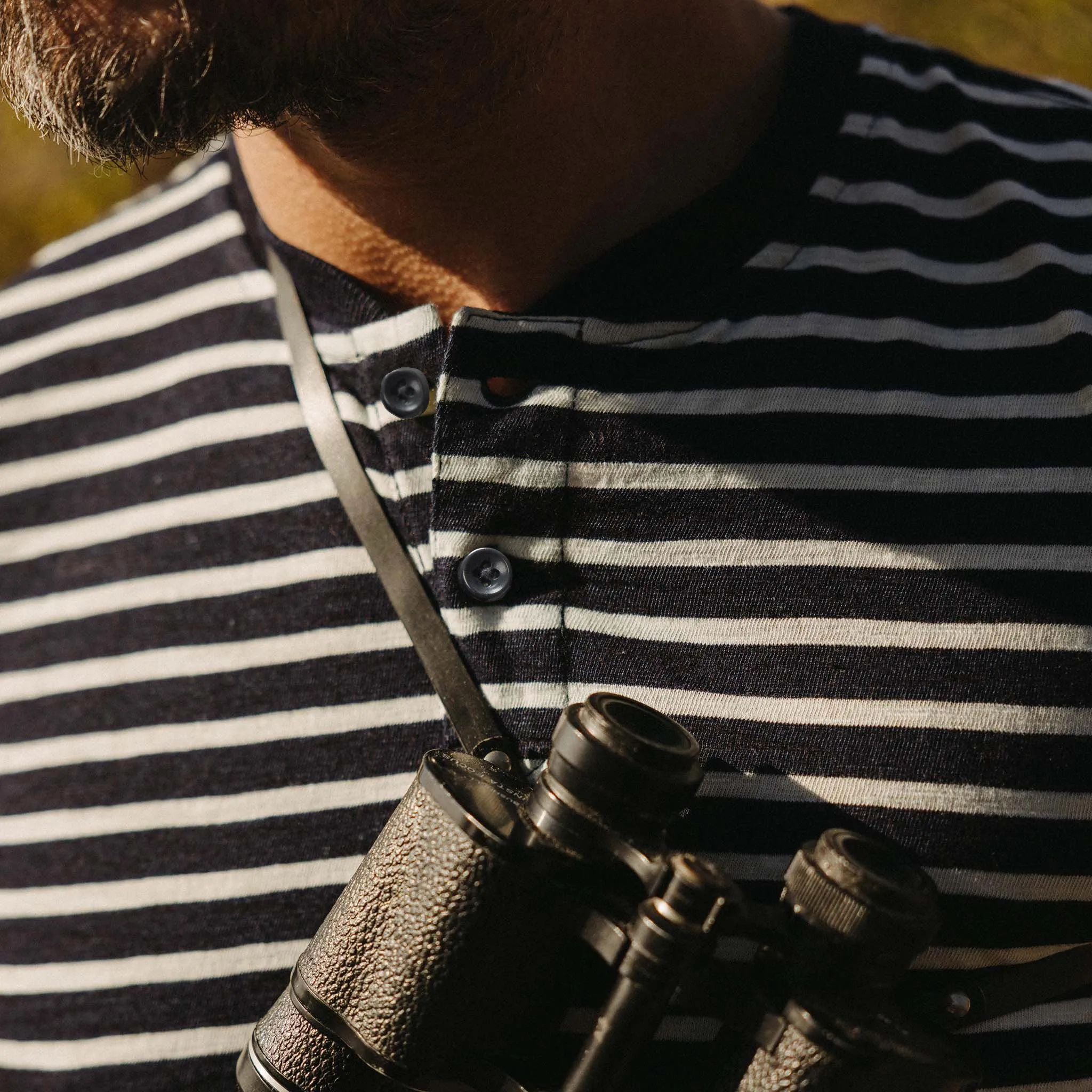 The Organic Cotton Henley in Rinsed Indigo Stripe