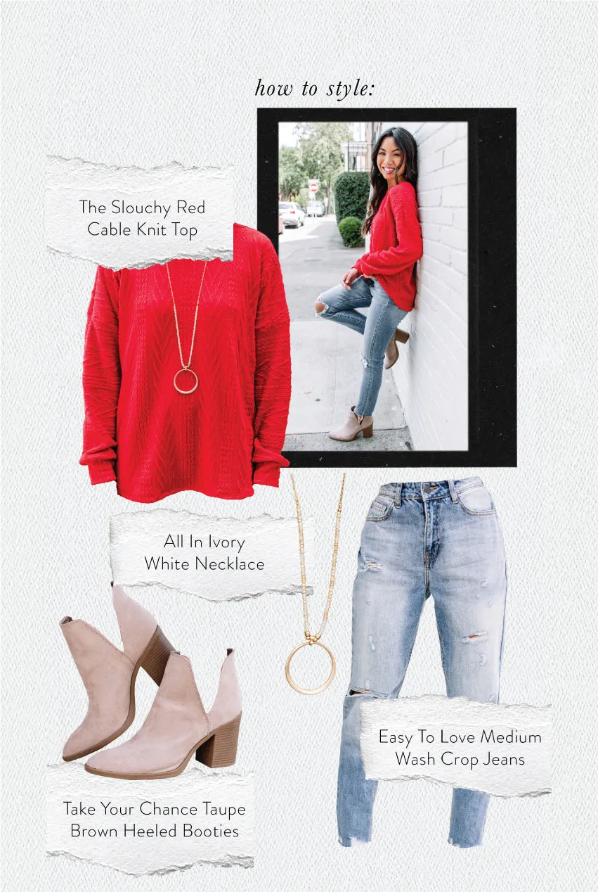 The Slouchy Red Cable Knit Top