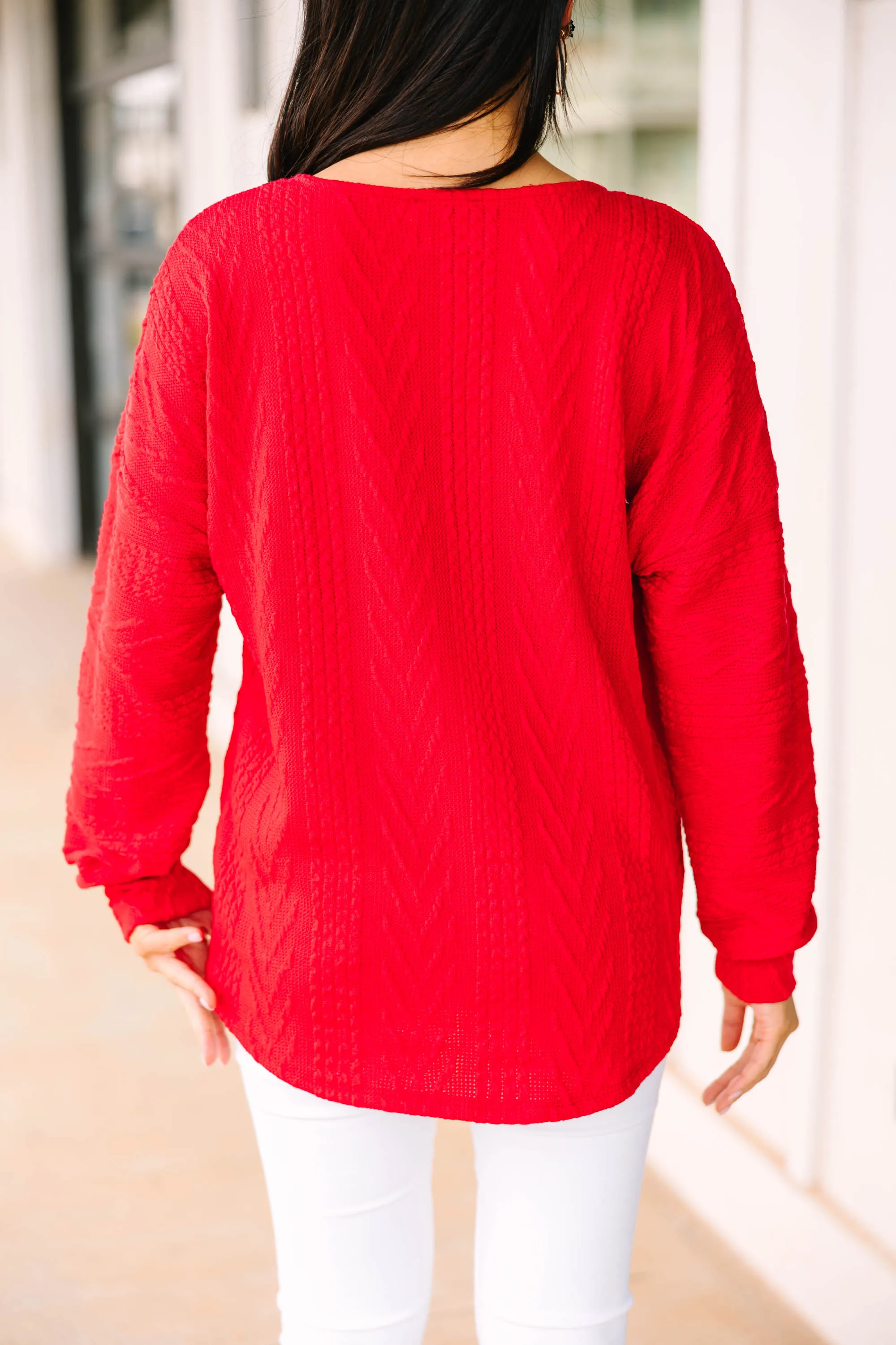 The Slouchy Red Cable Knit Top