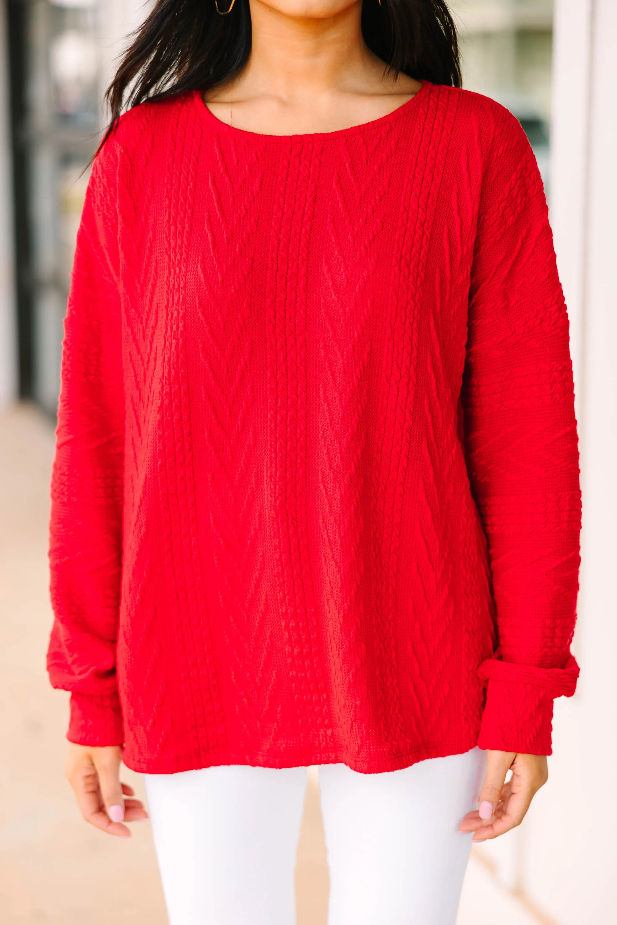 The Slouchy Red Cable Knit Top