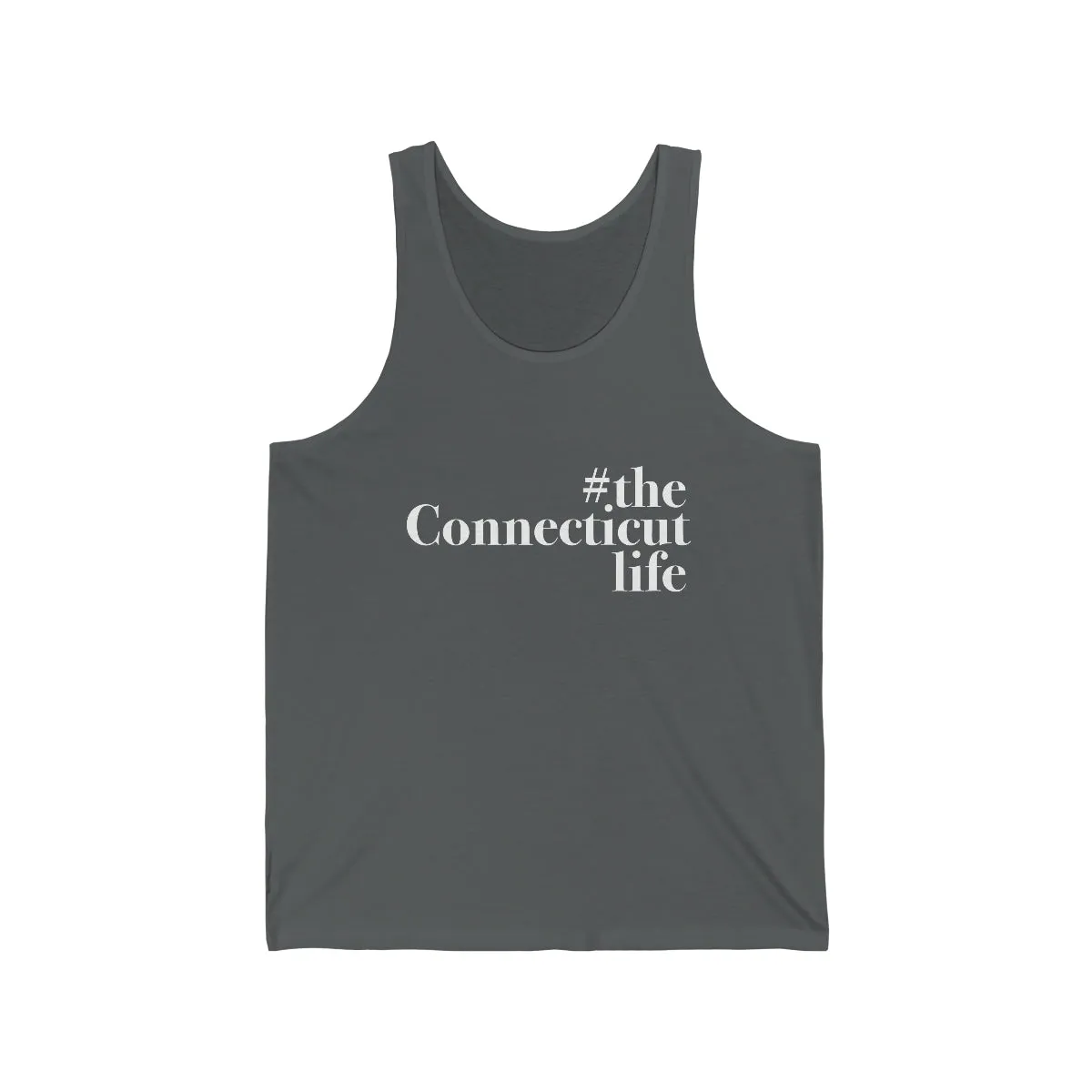 #theconnecticutlife Unisex Jersey Tank - White Font