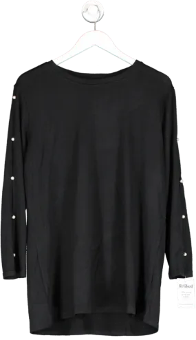 V by Very Curve Crew Neck Pearl embellished Sleeve Detail Top - Black UK 20