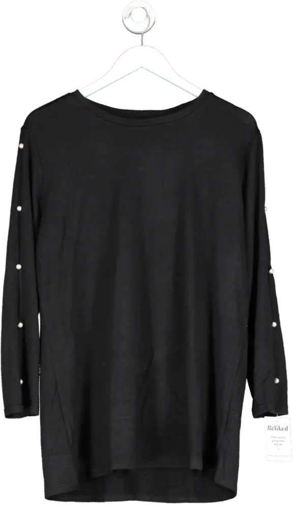 V by Very Curve Crew Neck Pearl embellished Sleeve Detail Top - Black UK 20