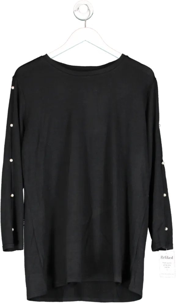 V by Very Curve Crew Neck Pearl embellished Sleeve Detail Top - Black UK 26