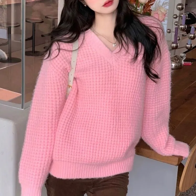 V-Neck Sweater With Knit Pattern