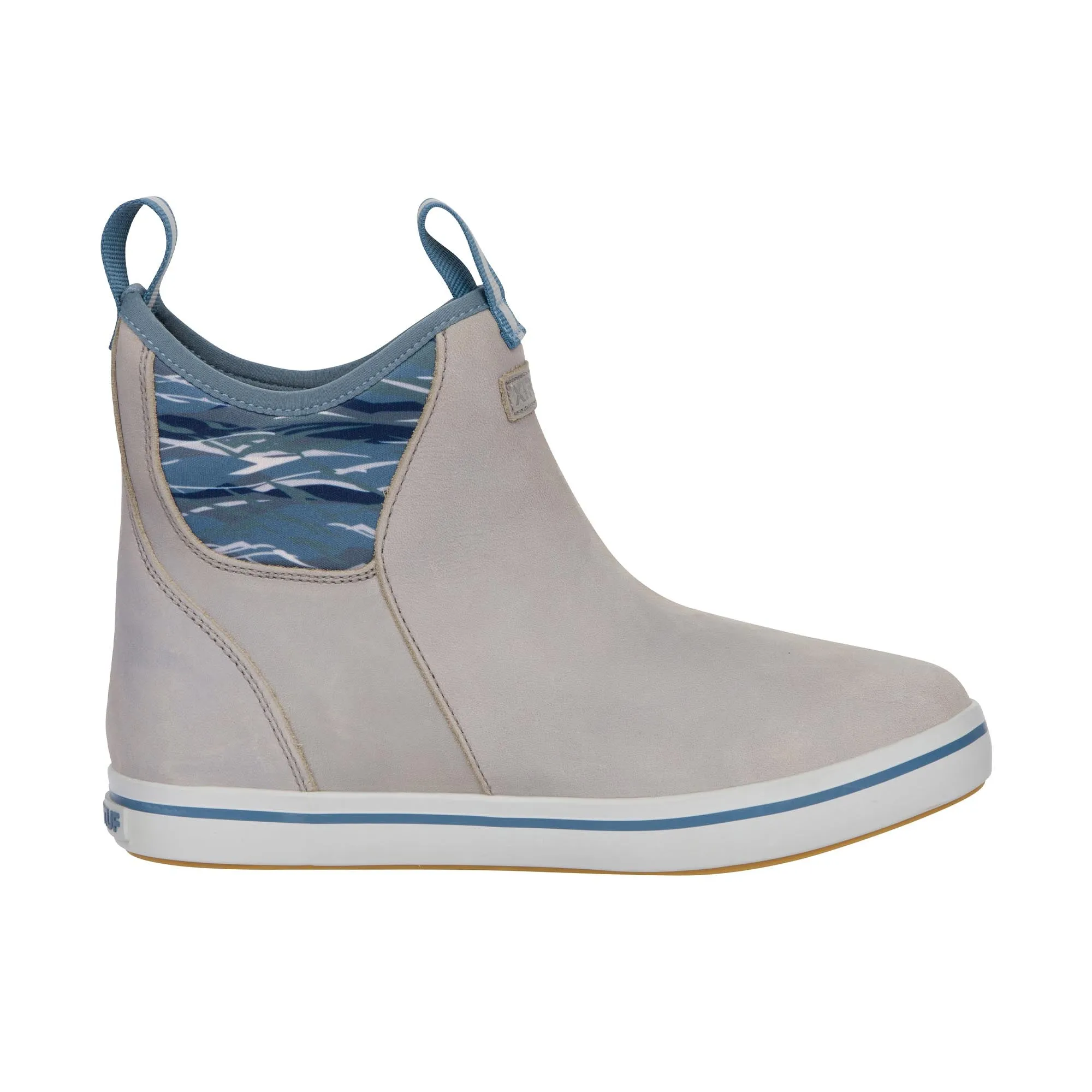 Xtratuf Womens Ankle Deck Boot Leather Gray ISA Dolphin Blue Mirage Waveprint